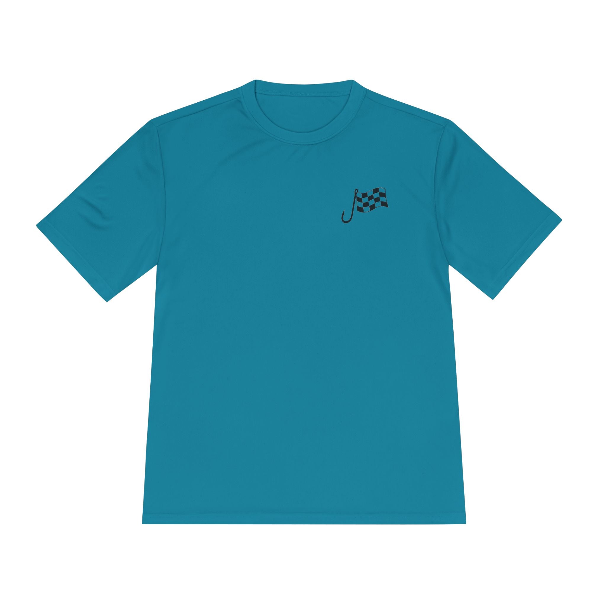 Racing Janitor Tee — "The Janitor" Moisture‑Wicking Crew Shirt with Checkered Flags