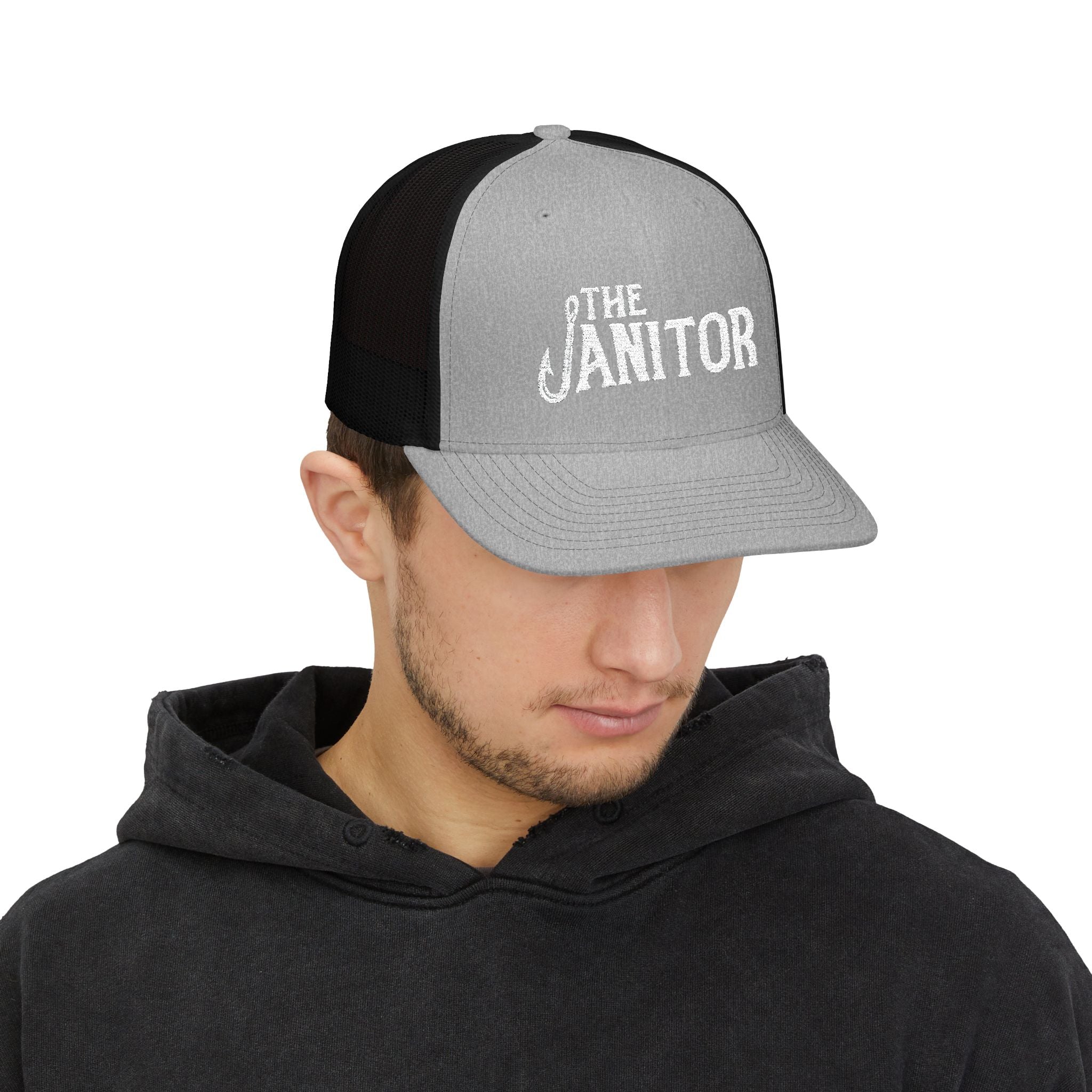 The Janitor Trucker Hat — Embroidered Snapback Cap for Custodial Staff & Gifts