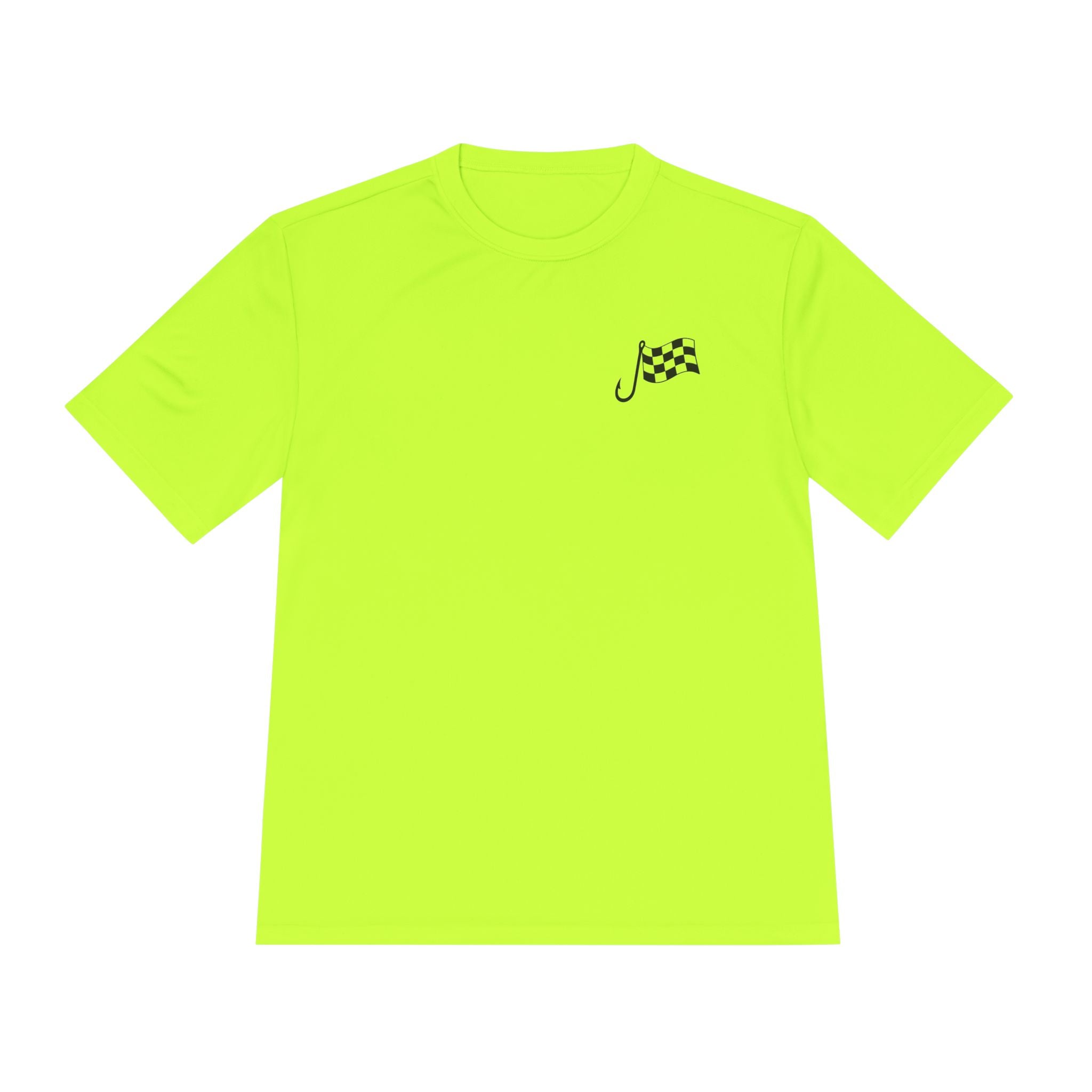 Racing Janitor Tee — "The Janitor" Moisture‑Wicking Crew Shirt with Checkered Flags