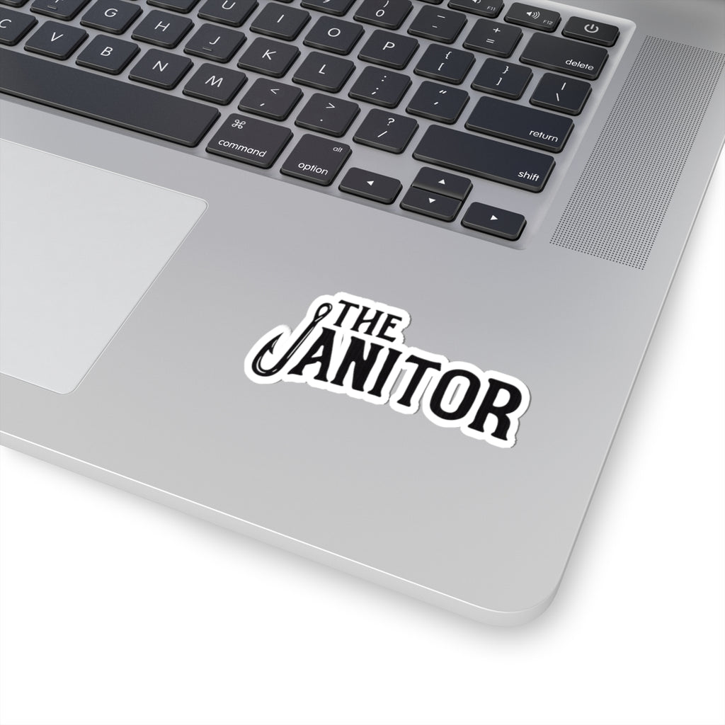 Sticker — "The Janitor" Script Logo Kiss-Cut Sticker (Fishing Hook Accent)
