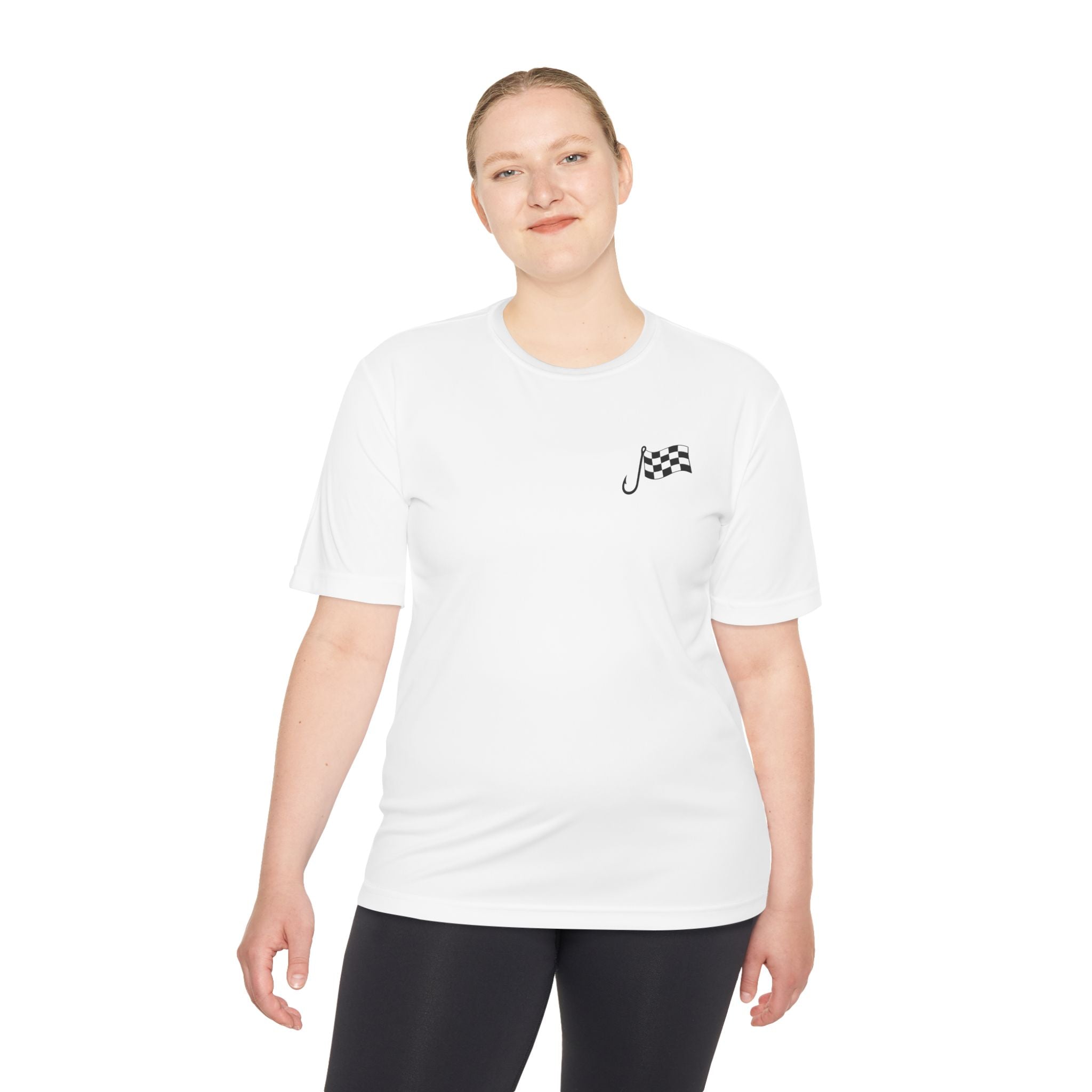 Racing Janitor Tee — "The Janitor" Moisture‑Wicking Crew Shirt with Checkered Flags