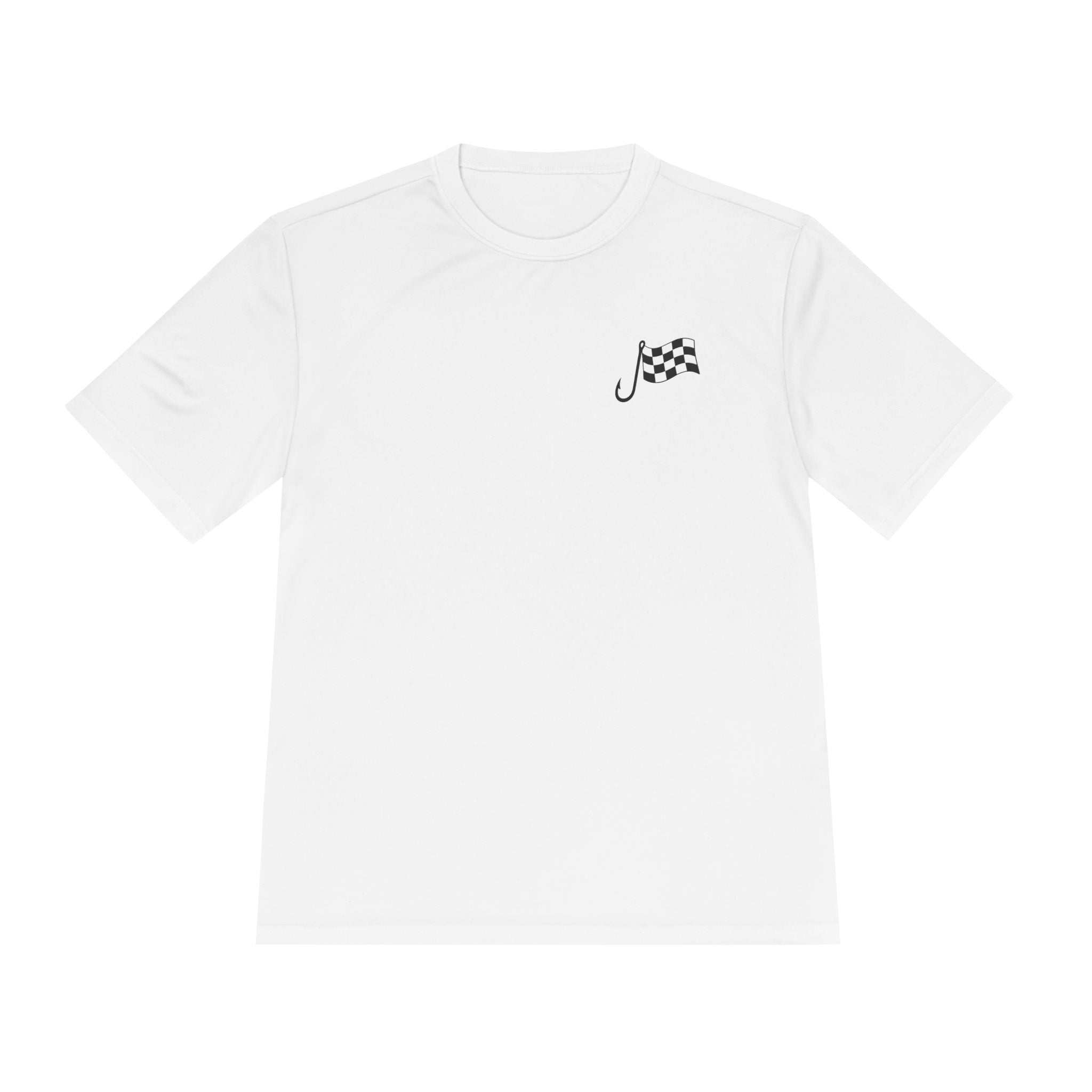 Racing Janitor Tee — "The Janitor" Moisture‑Wicking Crew Shirt with Checkered Flags