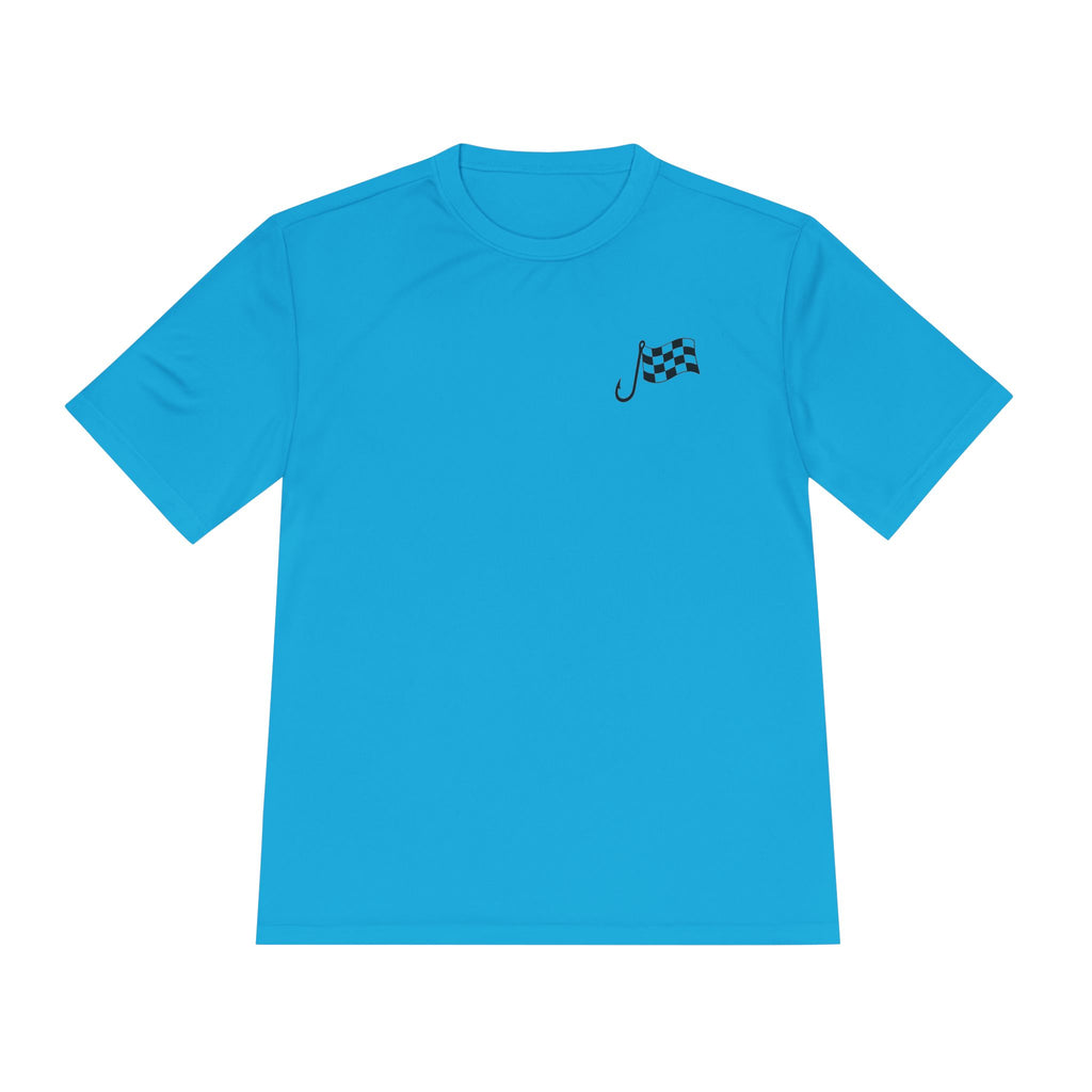 Racing Janitor Tee — "The Janitor" Moisture‑Wicking Crew Shirt with Checkered Flags