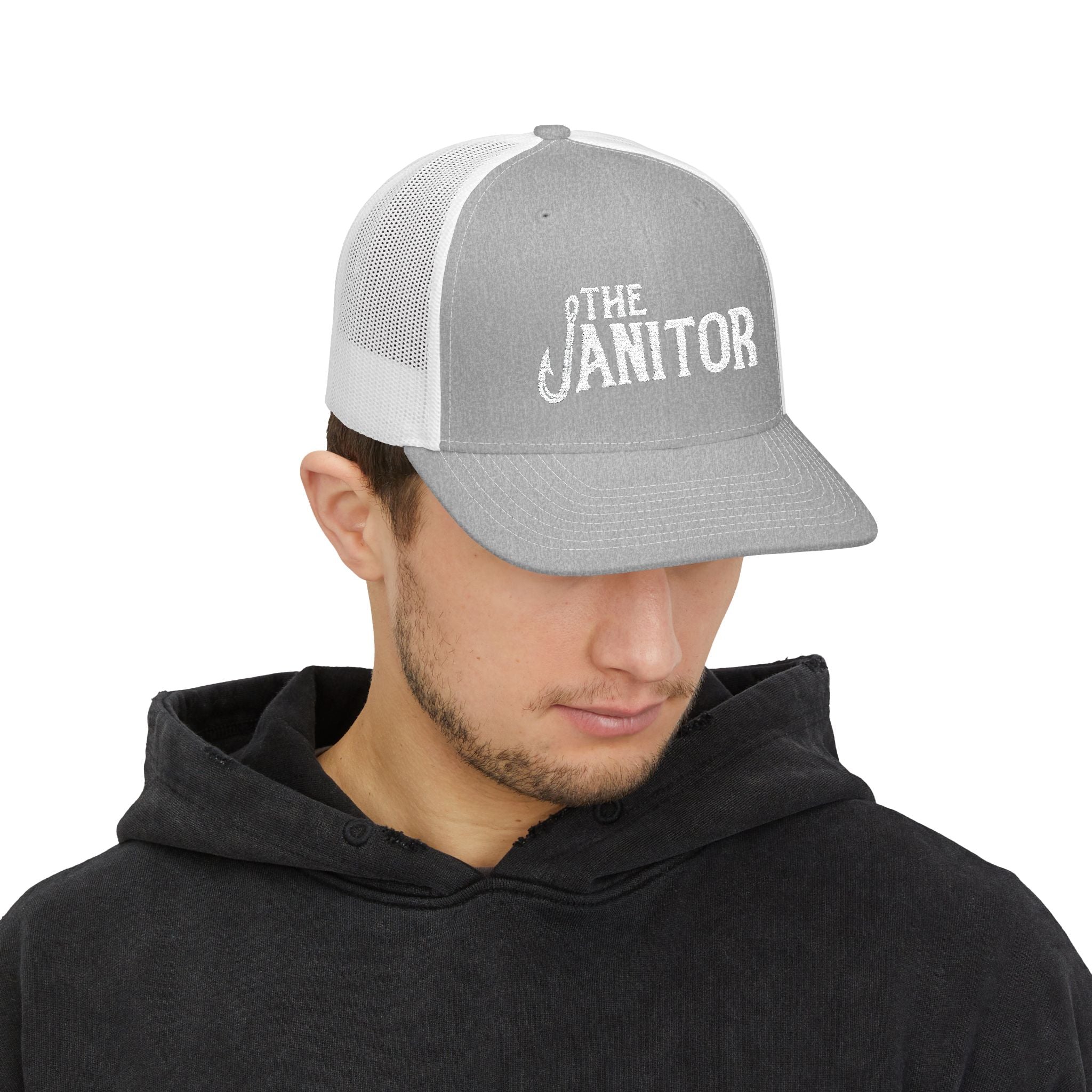 The Janitor Trucker Hat — Embroidered Snapback Cap for Custodial Staff & Gifts