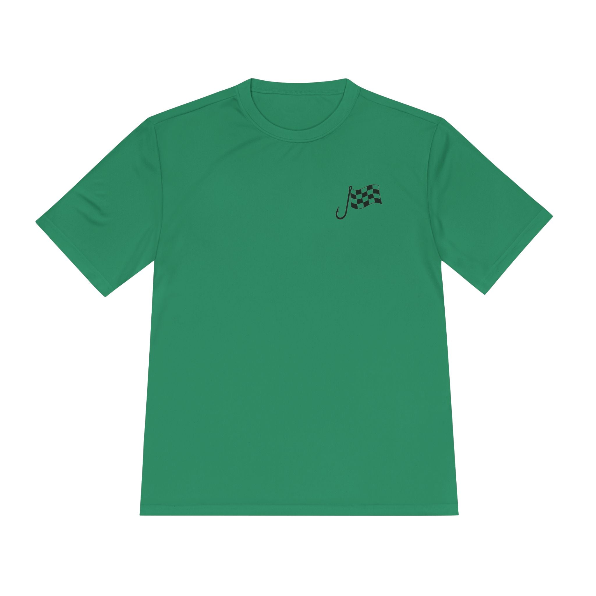 Racing Janitor Tee — "The Janitor" Moisture‑Wicking Crew Shirt with Checkered Flags