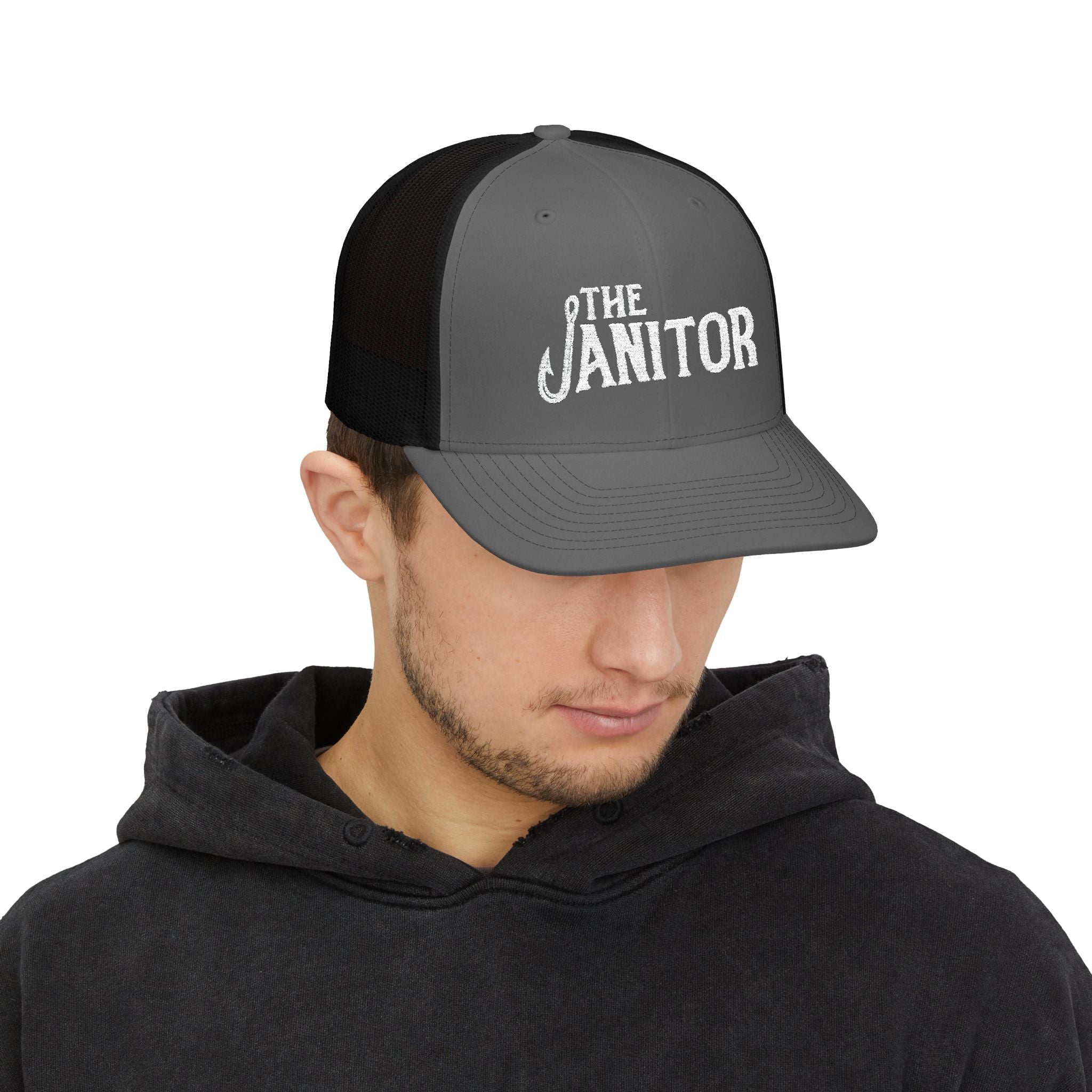 The Janitor Trucker Hat — Embroidered Snapback Cap for Custodial Staff & Gifts