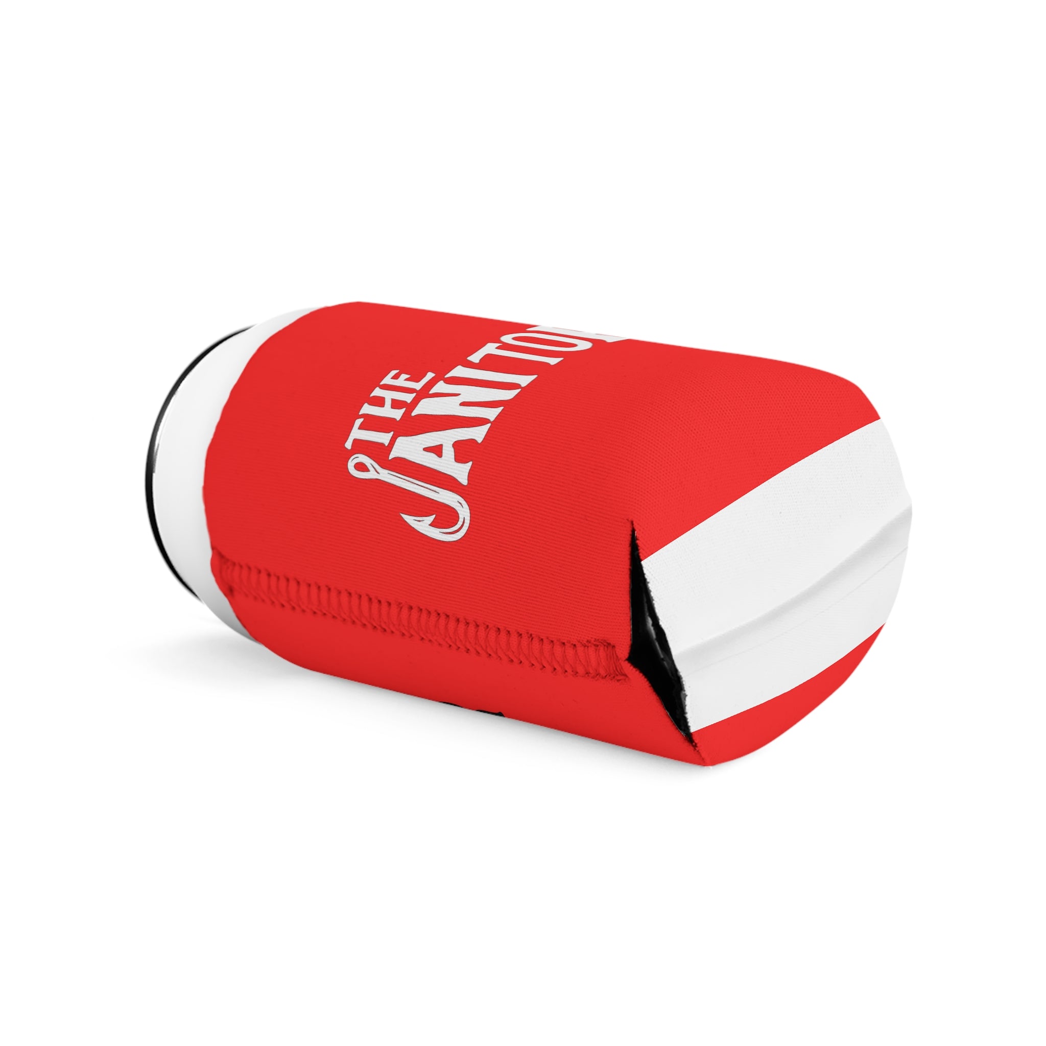 The Janitor Can Cooler Sleeve — Funny Red Beverage Koozie for Janitors, Gifts for Maintenance Workers
