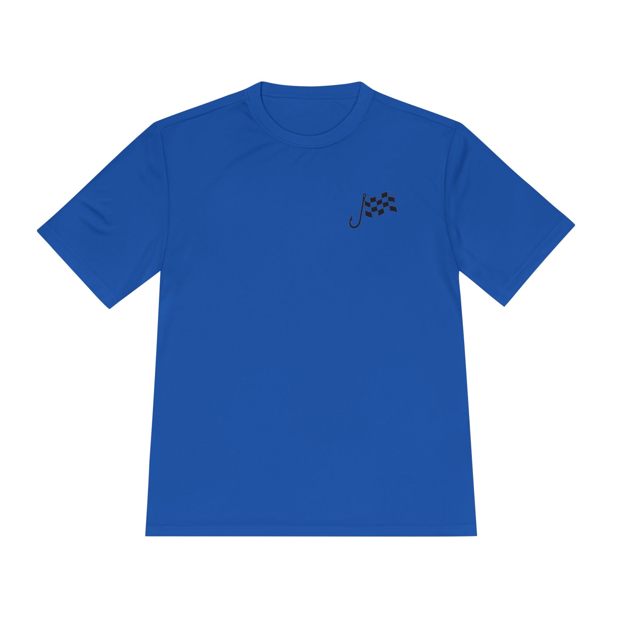 Racing Janitor Tee — "The Janitor" Moisture‑Wicking Crew Shirt with Checkered Flags