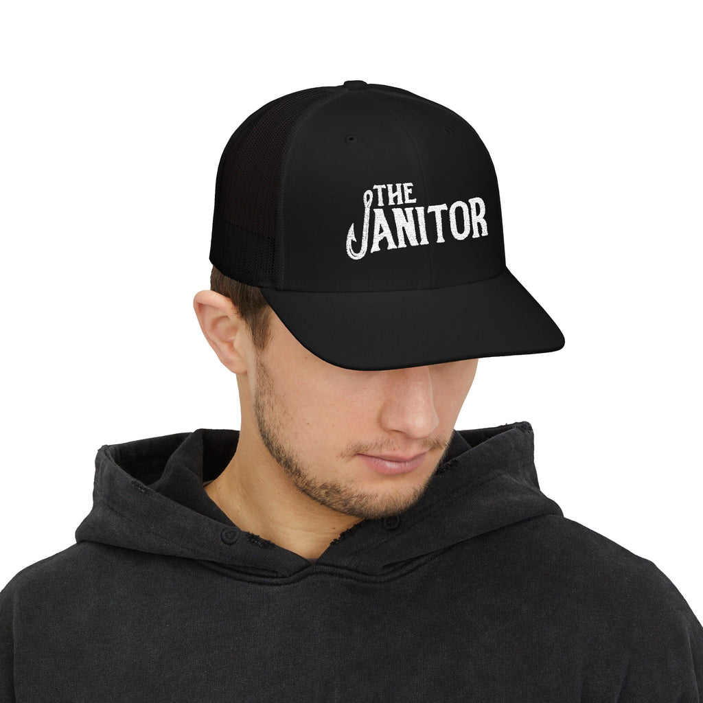 The Janitor Trucker Hat — Embroidered Snapback Cap for Custodial Staff & Gifts