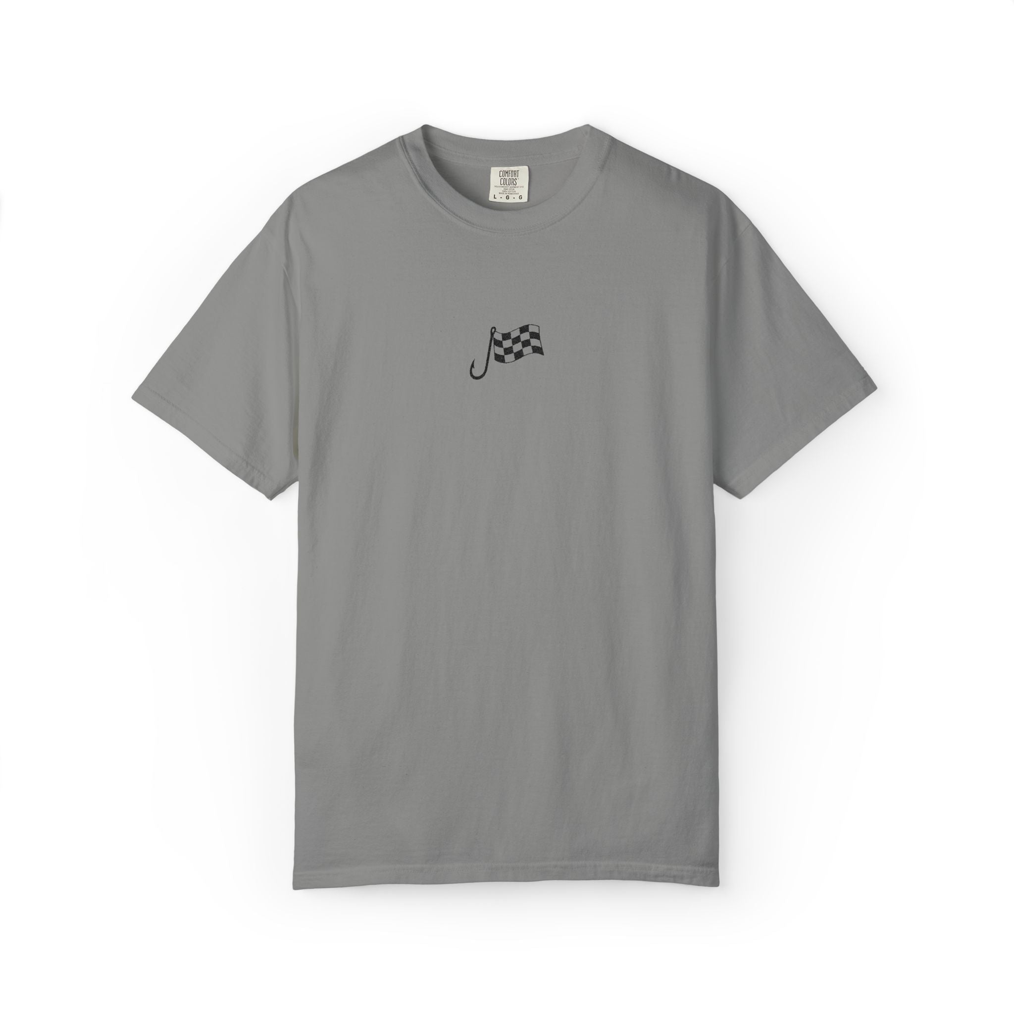 Racing Flag Minimalist T-Shirt — Small Chest Checkered Flag Graphic