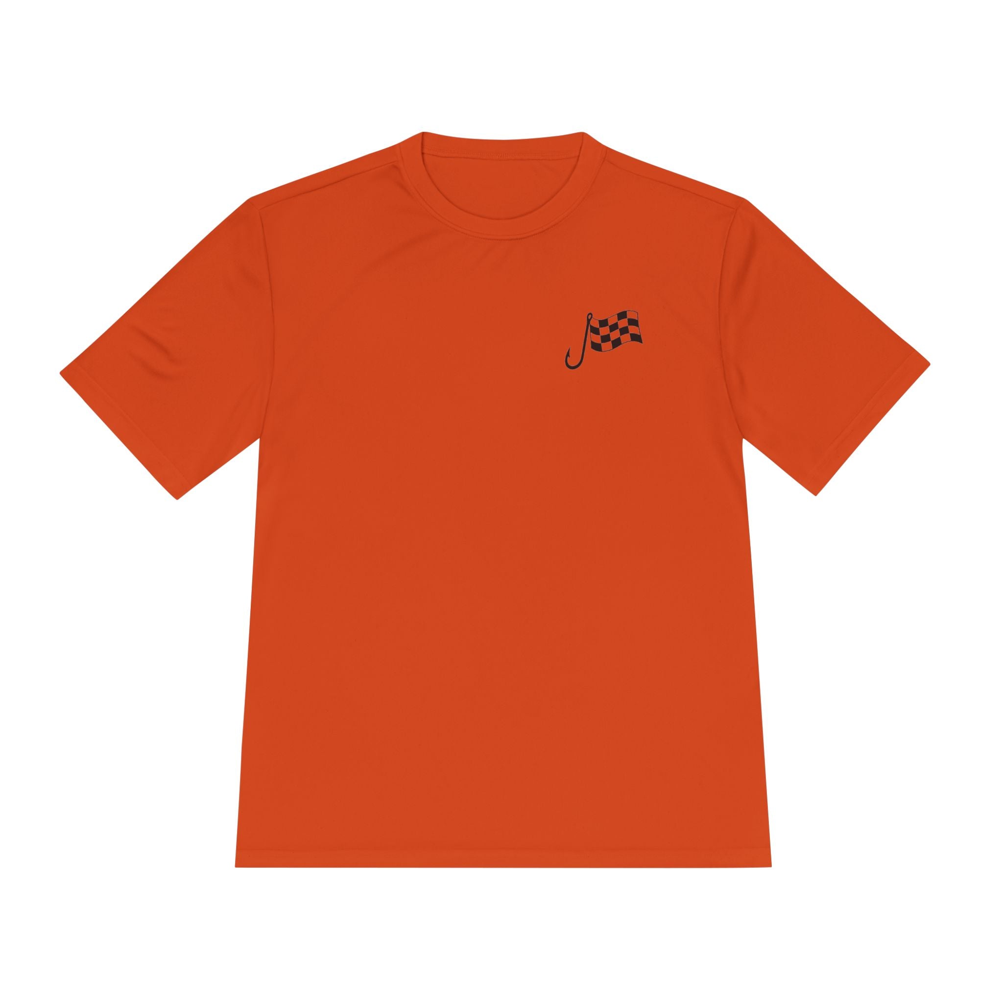 Racing Janitor Tee — "The Janitor" Moisture‑Wicking Crew Shirt with Checkered Flags