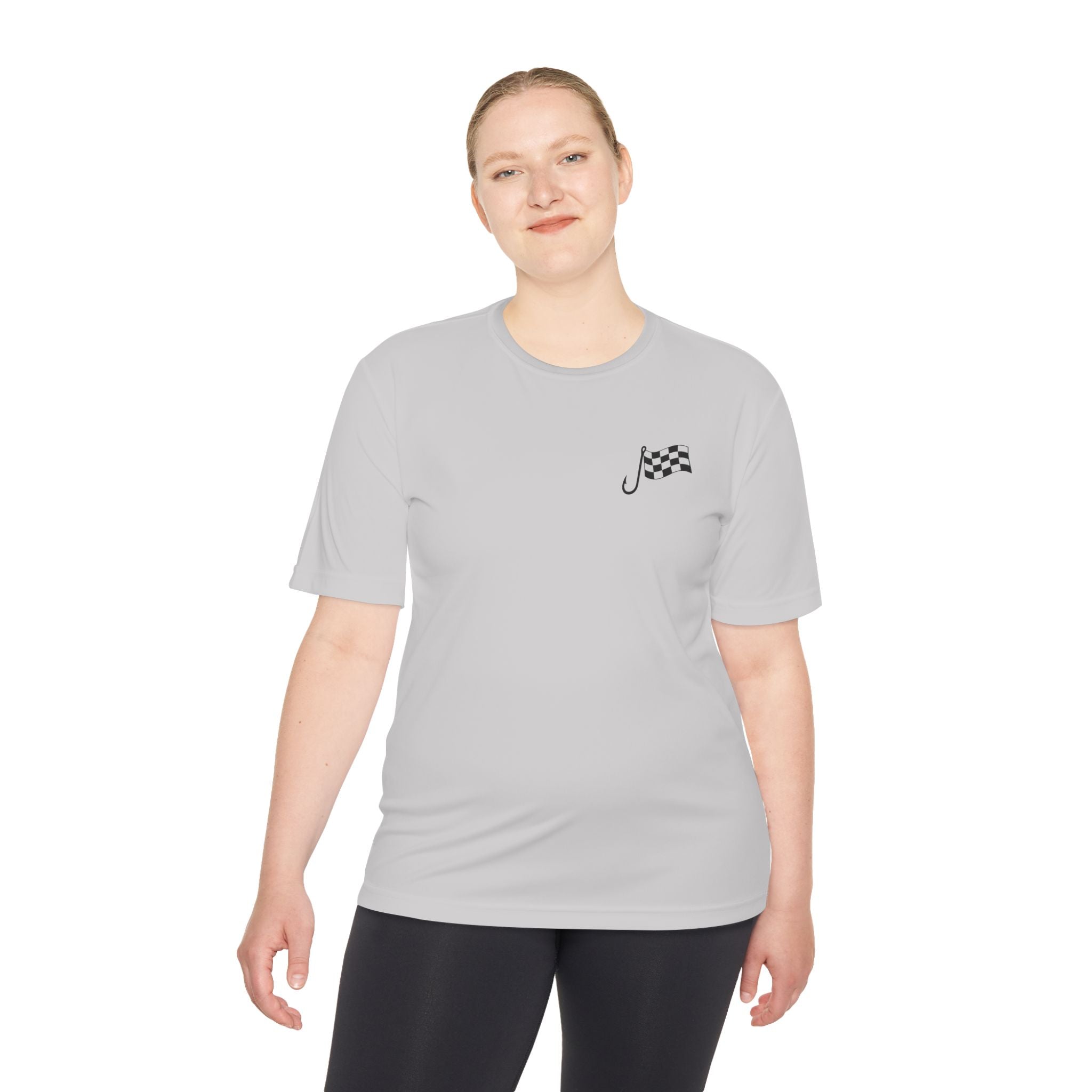 Racing Janitor Tee — "The Janitor" Moisture‑Wicking Crew Shirt with Checkered Flags