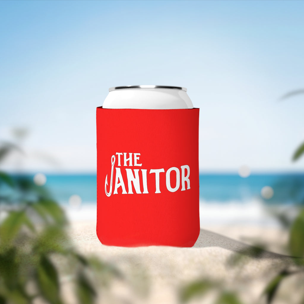 The Janitor Can Cooler Sleeve — Funny Red Beverage Koozie for Janitors, Gifts for Maintenance Workers