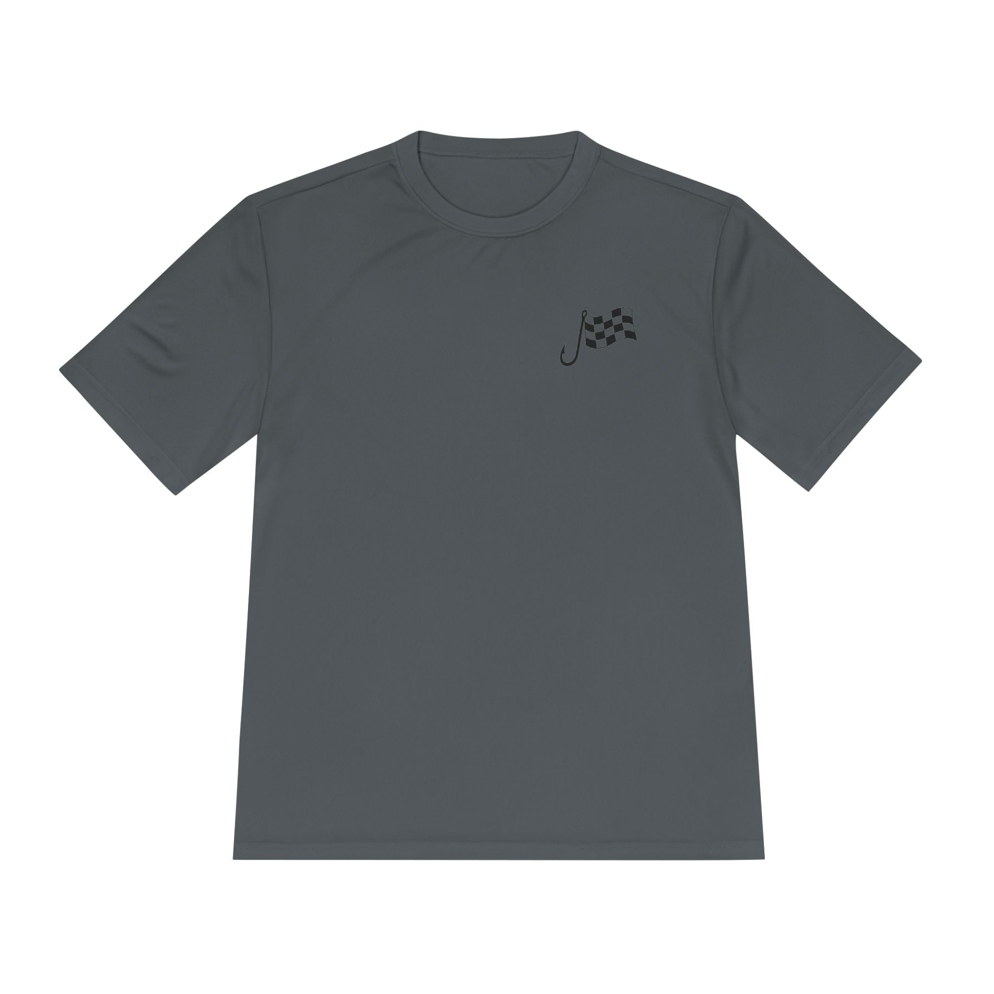 Racing Janitor Tee — "The Janitor" Moisture‑Wicking Crew Shirt with Checkered Flags