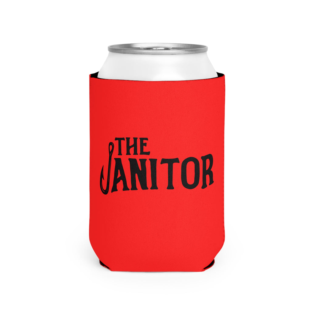 The Janitor Can Cooler Sleeve — Funny Red Beverage Koozie for Janitors, Gifts for Maintenance Workers