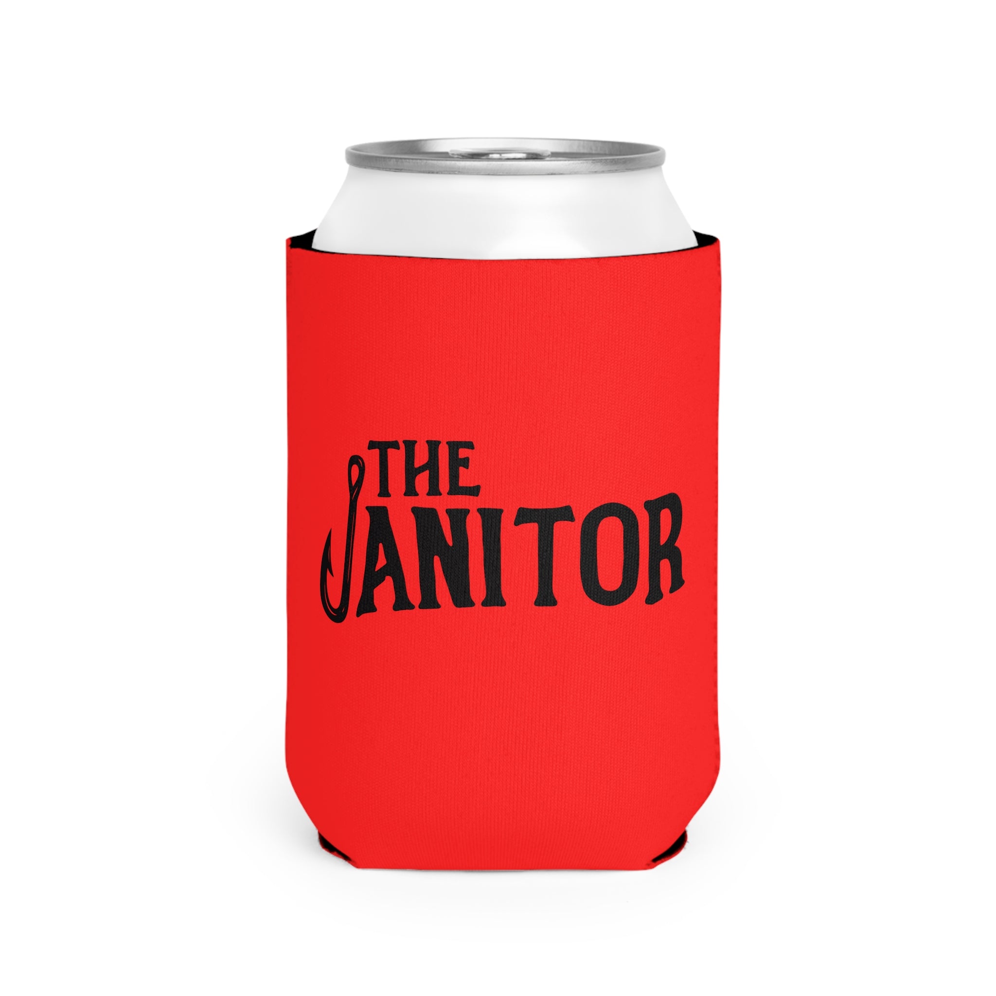The Janitor Can Cooler Sleeve — Funny Red Beverage Koozie for Janitors, Gifts for Maintenance Workers