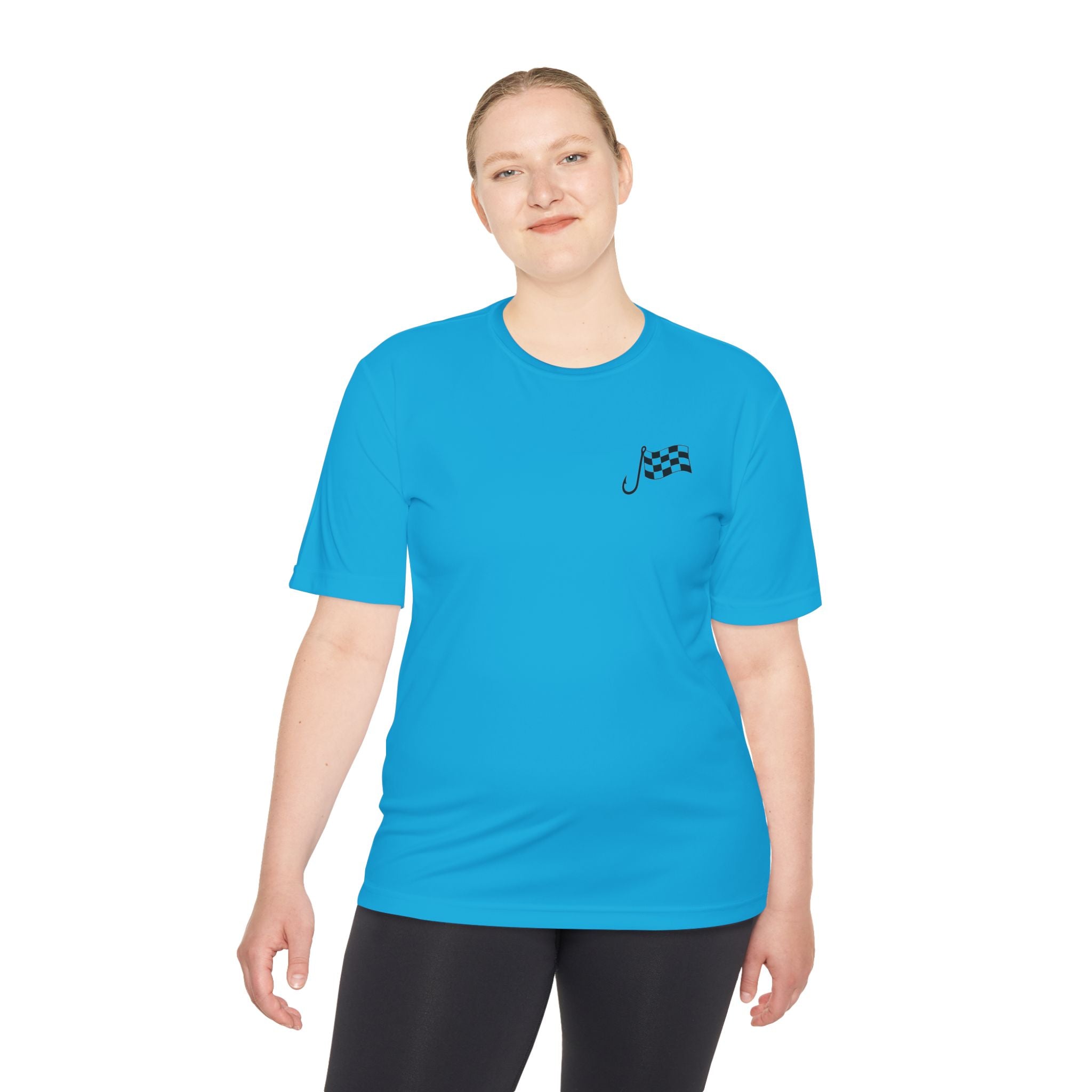 Racing Janitor Tee — "The Janitor" Moisture‑Wicking Crew Shirt with Checkered Flags
